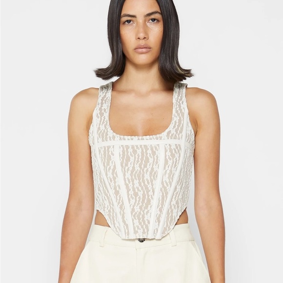 Manière De Voir Lace With Leather Corset Top Beige Size UK 4 US 0 - Picture 1 of 9